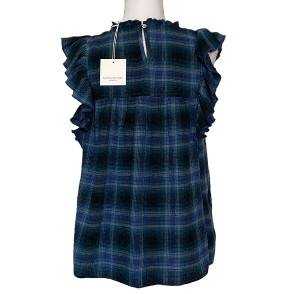 BEACHLUNCHLOUNGE Lori Blue Plaid Lori Ruffled Sleeveless Top - Size Small - Picture 4 of 5